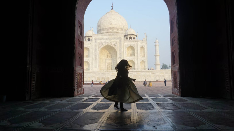 Girl Dancing Front of Taj Mahal